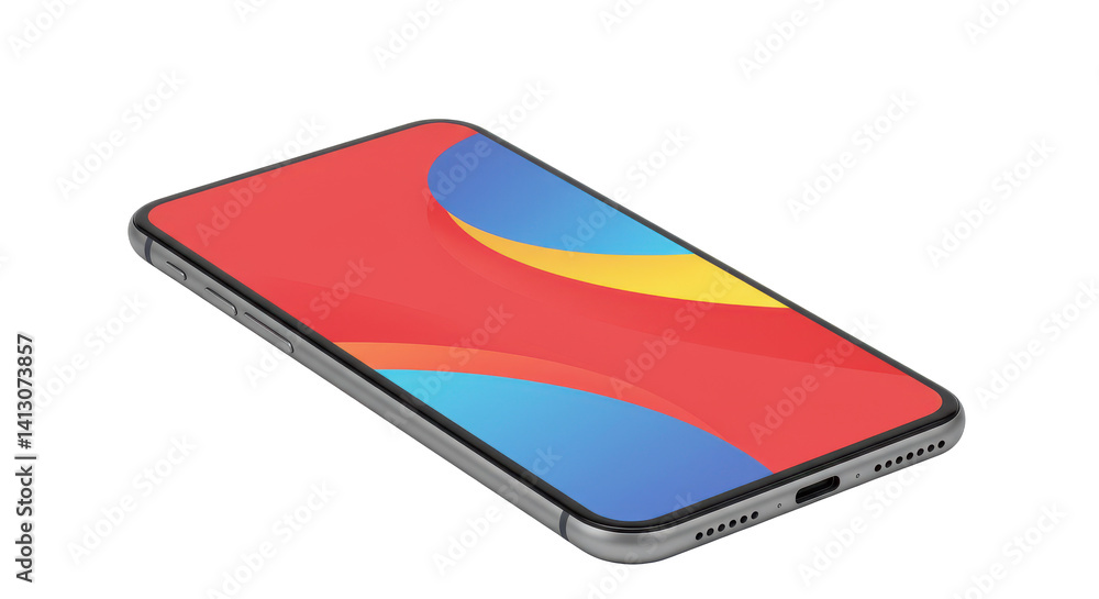Poster close up of a smartphone with a colorful screen on a black background in a horizontal position