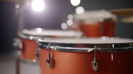 Obraz premium Vibrant drum set with glossy finish under bright lights