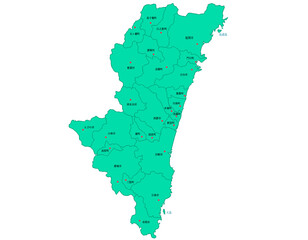 宮崎県　地図　グリーン　斑点　イラスト