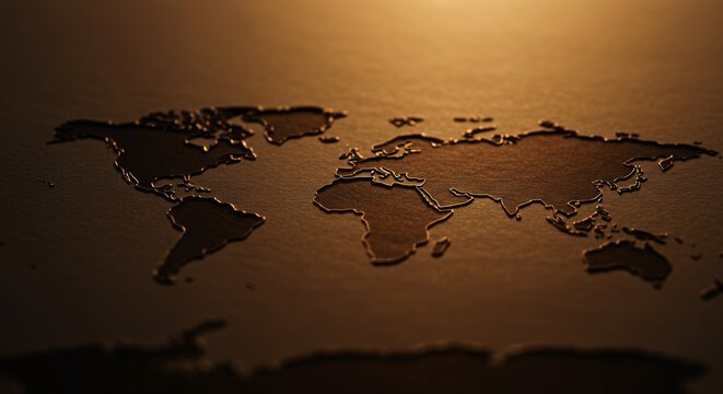 Embossed World Map: A Warm, Textured Global View