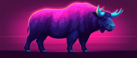 Strong Neon Bull Animal Illustration with Energetic Pink and Purple Colors on a Dark Backdrop