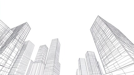 Architectural city sketch, urban design, 3D model, wireframe, perspective, background, digital art, use for architecture presentation