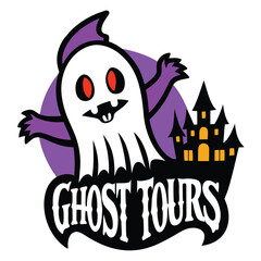 Halloween Ghost tours isolated on white background