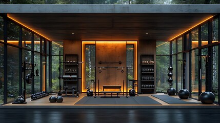 Modern forest gym interior design, workout space