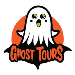 Halloween Ghost tours isolated on white background