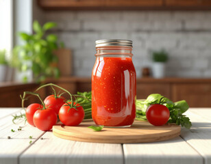 fresh tomato sauce in glass jar