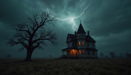 Mansion Silhouetted Against the Thunderstorm