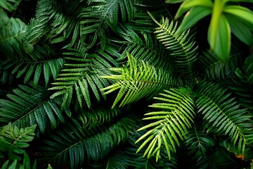 Prehistoric fern leaves in vibrant green for exotic jungle flora pattern  
