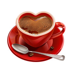Coffee in heart shaped cup isolated on transparent background PNG