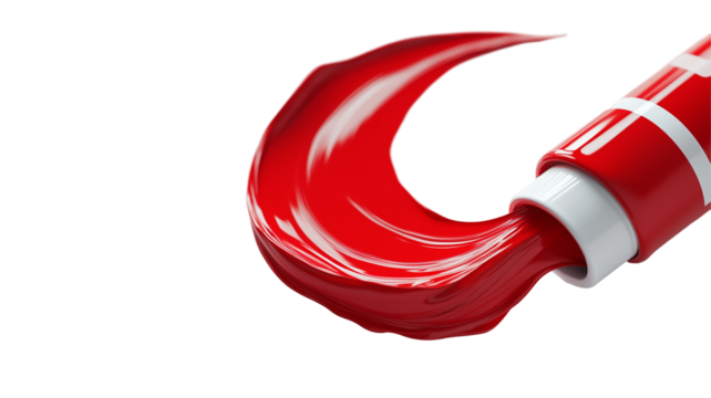 Red paint tube with a vibrant smear, showcasing artistic potential PNG file isolated on transparent background cut out, clipping path, social media, HD photo, close up, high quality, web, banner.