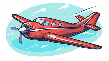 Red Airplane in Flight Pixel Art Above Light Blue Clouds Background Aviation Theme Transportation and Travel Graphic Illustration