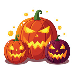 Halloween Lighting jack-o’-lanterns isolated on white background