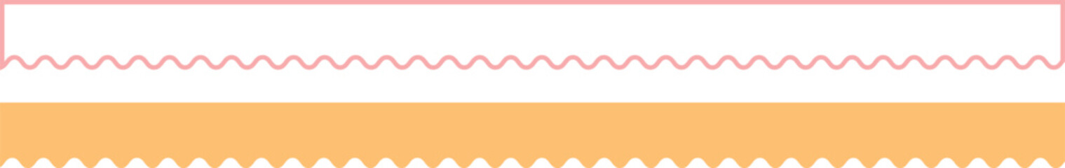 Scalloped edge seamless set. borders and dividers. Simple scalloped border. Repeat cute vintage frill ornament. Texture ribbons. Vector illustration isolated on white background.