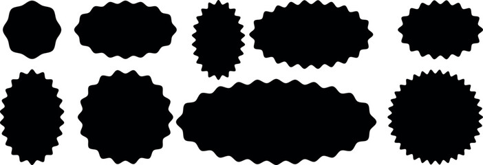 Scallop edge shapes circle. rectangle, rhombus, oval, Scalloped edge rectangle and ellipse shapes. Simple label and sticker form. Flower silhouette lace frame. Vector illustration