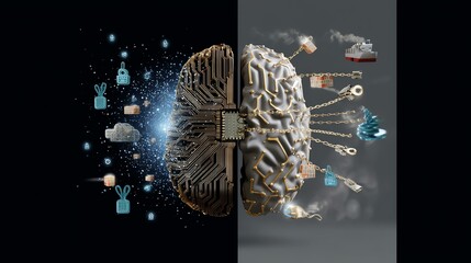 AI trade disruption concept, Artificial intelligence and neural network concept, , AI trade disruption animated motion design