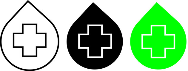 Icon of a location pin with a medical cross symbol representing a healthcare facility hospital location or medical service point. editable stroke, with transparent background.