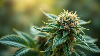 A close-up of a cannabis plant with visible THCA crystals on the buds.