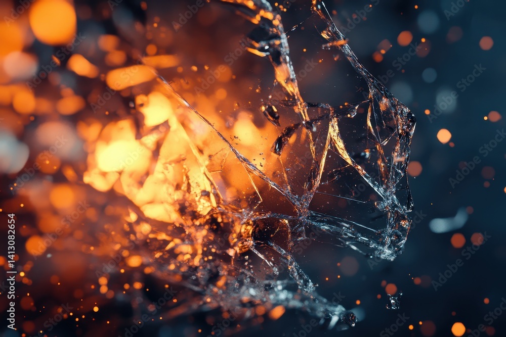 Poster broken glass overlay creates stunning abstract visuals with vibrant colors and dynamic texture, titl