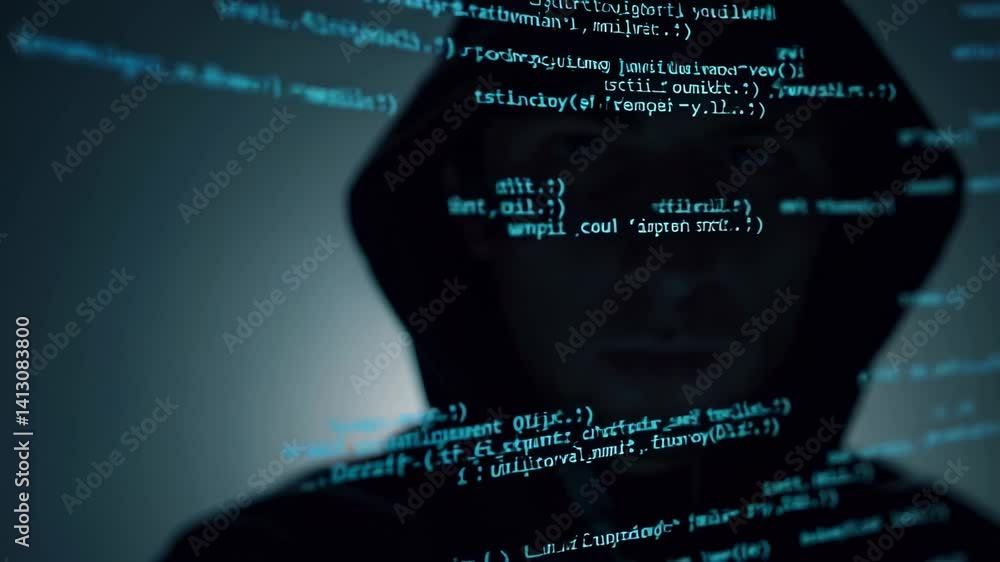 Aufkleber Professional programmer analyzing source code with data overlay, representing complex cybersecurity work within digital technology environment