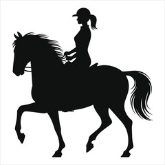 Woman Riding Horse Silhouette, Equestrian Sport/A striking silhouette of a woman riding a horse, perfect for equestrian-themed designs, logos, or posters.