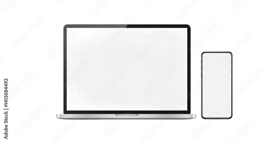 Poster a laptop computer and a smartphone with blank screens on a black background mockup template view