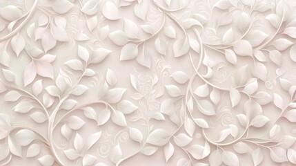 Obraz premium A detailed pattern of white leaves intertwines on a soft background, creating an elegant and serene aesthetic ideal for modern interior spaces and decor applications