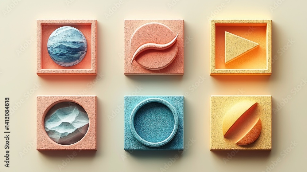 Poster abstract colorful 3d shapes: a playful composition of geometric forms