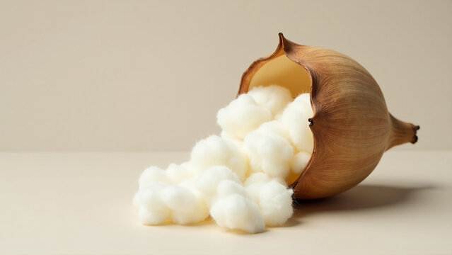 Open Kapok Seed Pod Revealing Dense Mass of Silky White Fibers Within