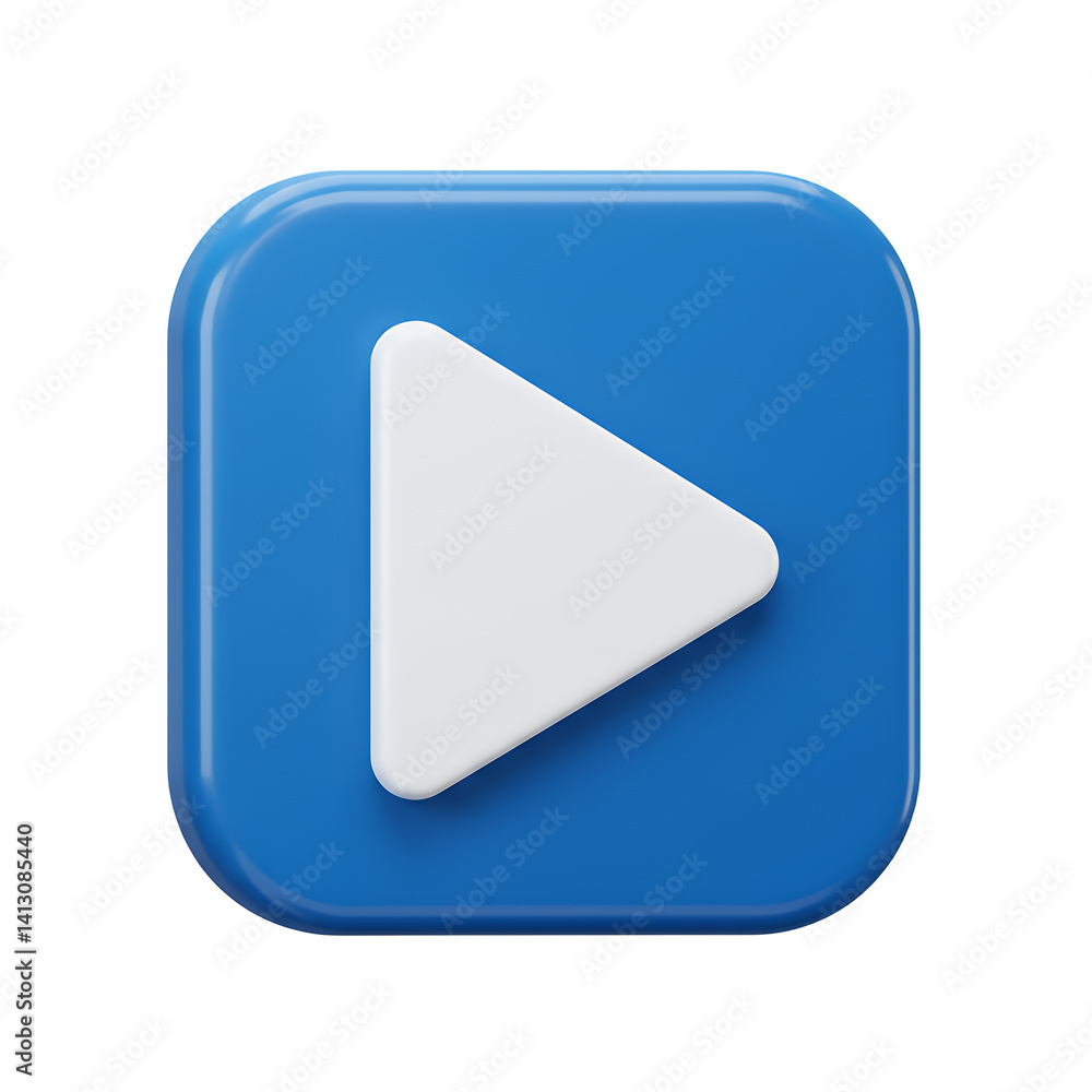 Poster playing button on blue rounded square media control icon