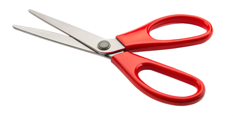 Red scissors with metal blades isolated on white background PNG