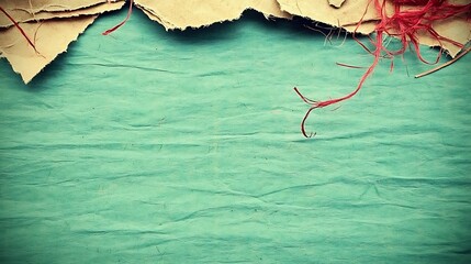 Textured turquoise backdrop with antique parchment paper and fibrous elements