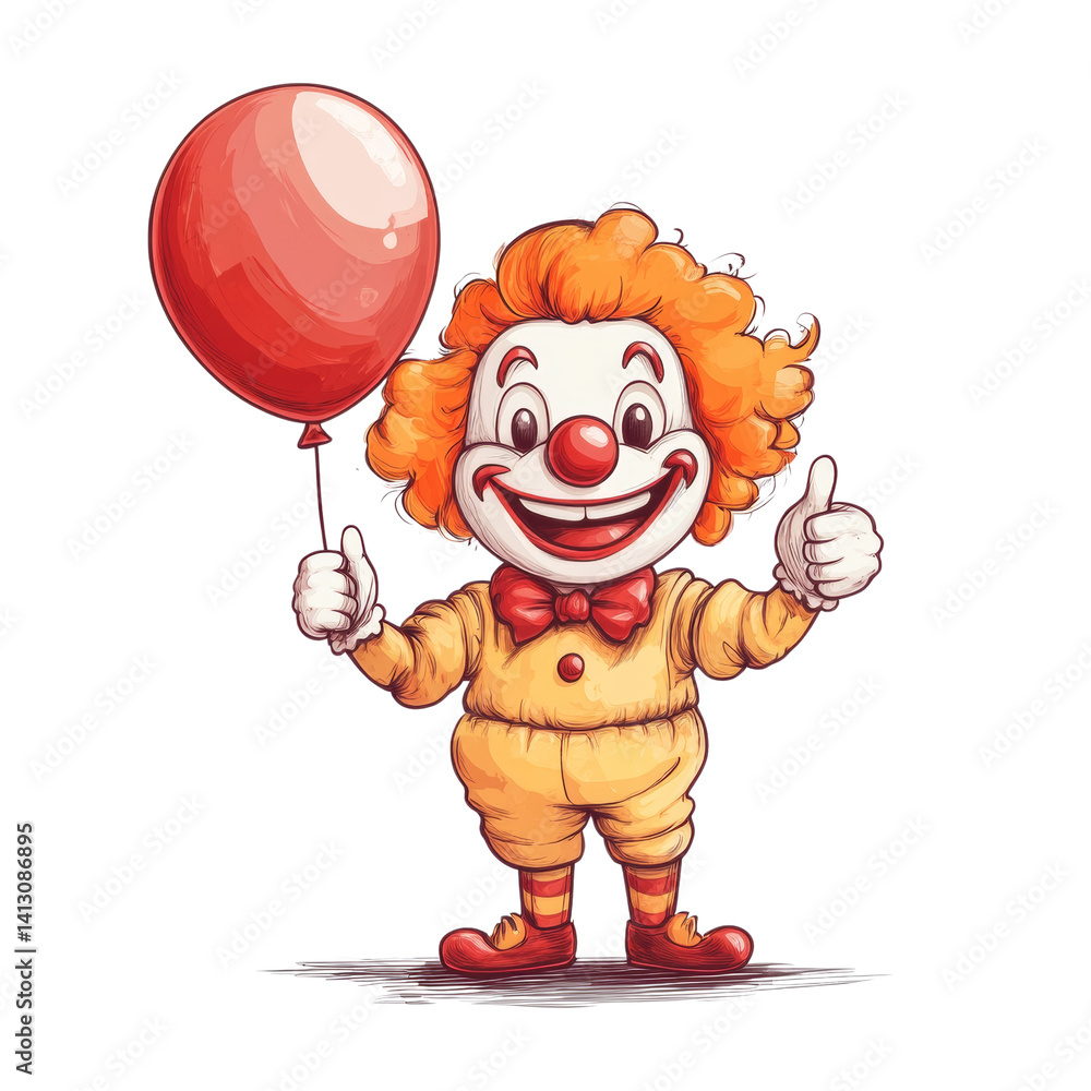 Aufkleber joyful clown character with red balloon against a dark background