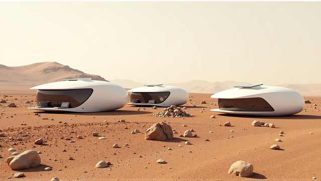 Architectural Concept: Modular Mars Habitat Units Designed for Expandability and Minimal Environmental Impact