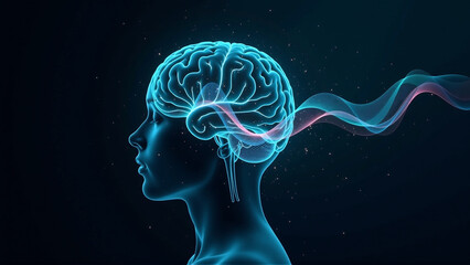 Conceptual Double Exposure: Human Brain Merged with Abstract Quantum Wave Function