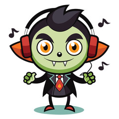 Halloween Listening to creepy music isolated on white background