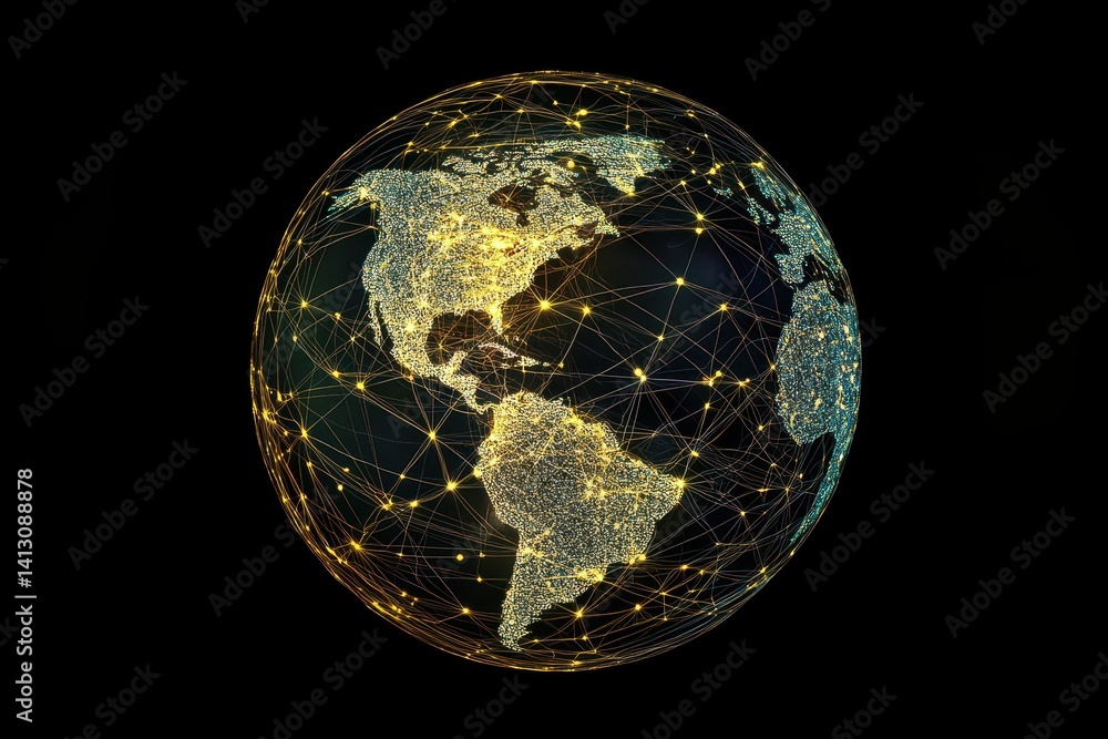 Poster network of global connections visualizing data processing in a digital landscape, digital data proce