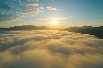 Timelapse of clouds and dense fog inversions at sunrise over mountainous terrain, Vertical Timelapse, Clouds and Dense Fog Inversions Above Valley and High Mountain Peaks