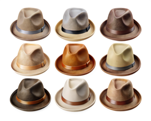 set collection of fireman and hard safety orange or yellow helmet cap hat in different color styles for construction sites isolated on white background png