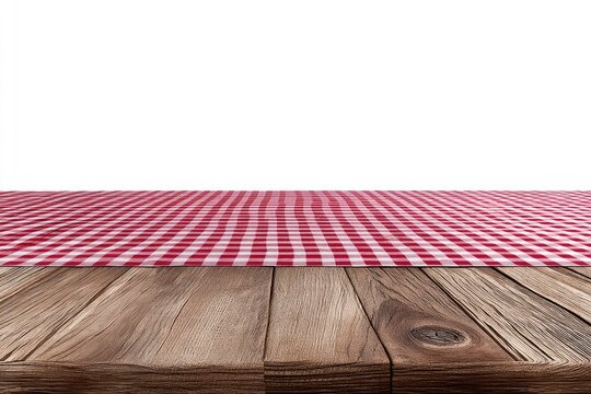 Red checkered tablecloth on wooden table (4)