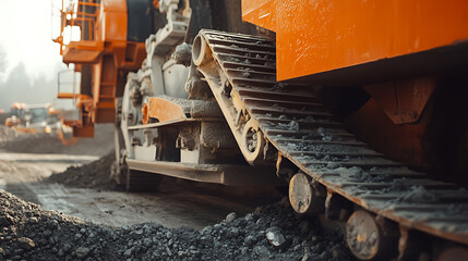 Mining operator controlling a crushing machine to process ore at a site. Featuring ore processing and machinery operation