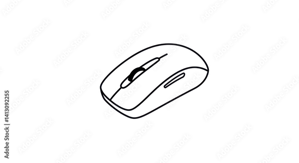Poster a simple black and white line drawing of a computer mouse on a black background showing detail
