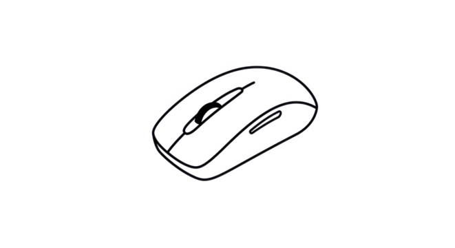 A simple black and white line drawing of a computer mouse on a black background showing detail