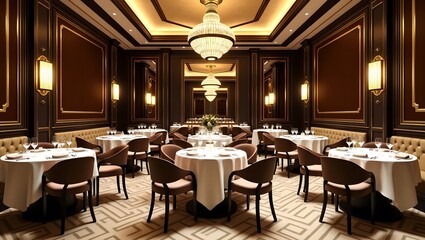 Obraz premium Luxurious Art Deco dining area with gold accents and geometric patterns. Home décor.