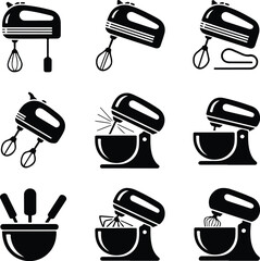 Electric Mixer Silhouette Vector | Kitchen Appliance Line Art Minimal Electric Mixer Drawing | Kitchen Tool Silhouette Set