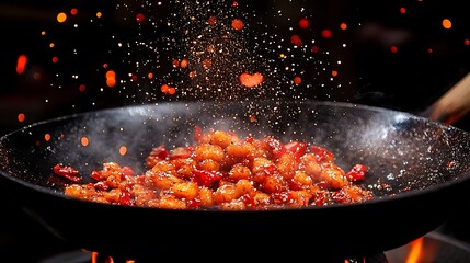Spicy shrimp stir-fry sizzling in a wok