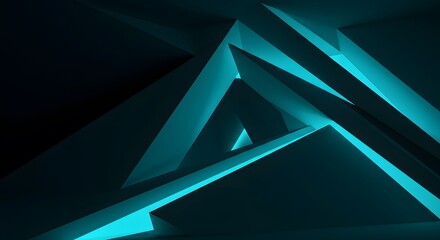 Obraz premium Abstract Teal Geometric Composition with Glowing Triangles