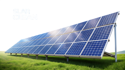 Solar Power Array: Modern solar panels bask in the sun, promising clean, sustainable energy. isolated on white background PNG