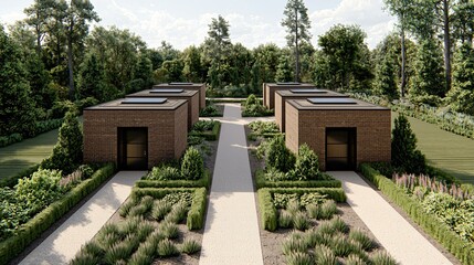 Fototapeta premium Top-down view of architectural green blueprint showing zones for native landscaping, solar battery storage, and smart ventilation