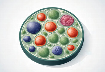 A vector illustration of a plant cell with labeled organelles, Colorful Cell Structure Illustration for Scientific Use