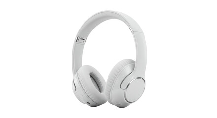 A close up shot of a pair of white headphones on a black background in a studio setting